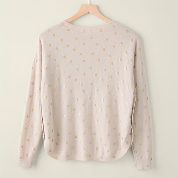 Garnet Hill Ophelia Cashmere Side Button Sweater Gold Polka Dot Size Small NWT - Picture 2 of 12